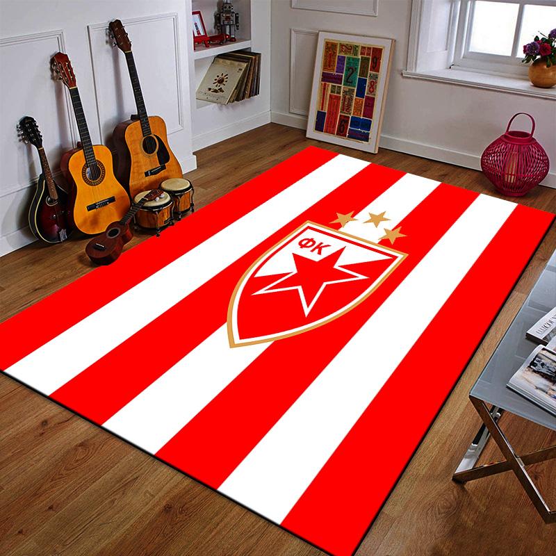 Red Star Logo on Striped Background Patterned carpet a non slip rug suitable for all seasons and any setting, gift
