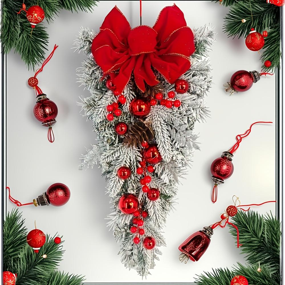 45/60cm Christmas Tree With Red Bow Christmas Ball For Front Door Window  Flocking Wreath Xmas Ornaments Christmas Decorations