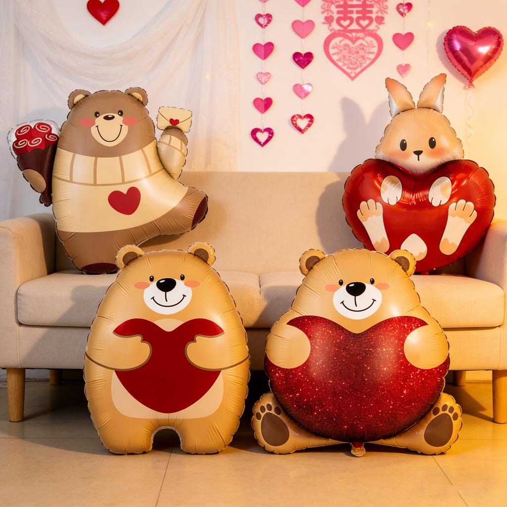 4/8/12Pcs Heart Shaped Bear Balloons Cartoon Standing Bear Valentine'S Day Wedding Decor Foil Balloons Engagement Anniversary
