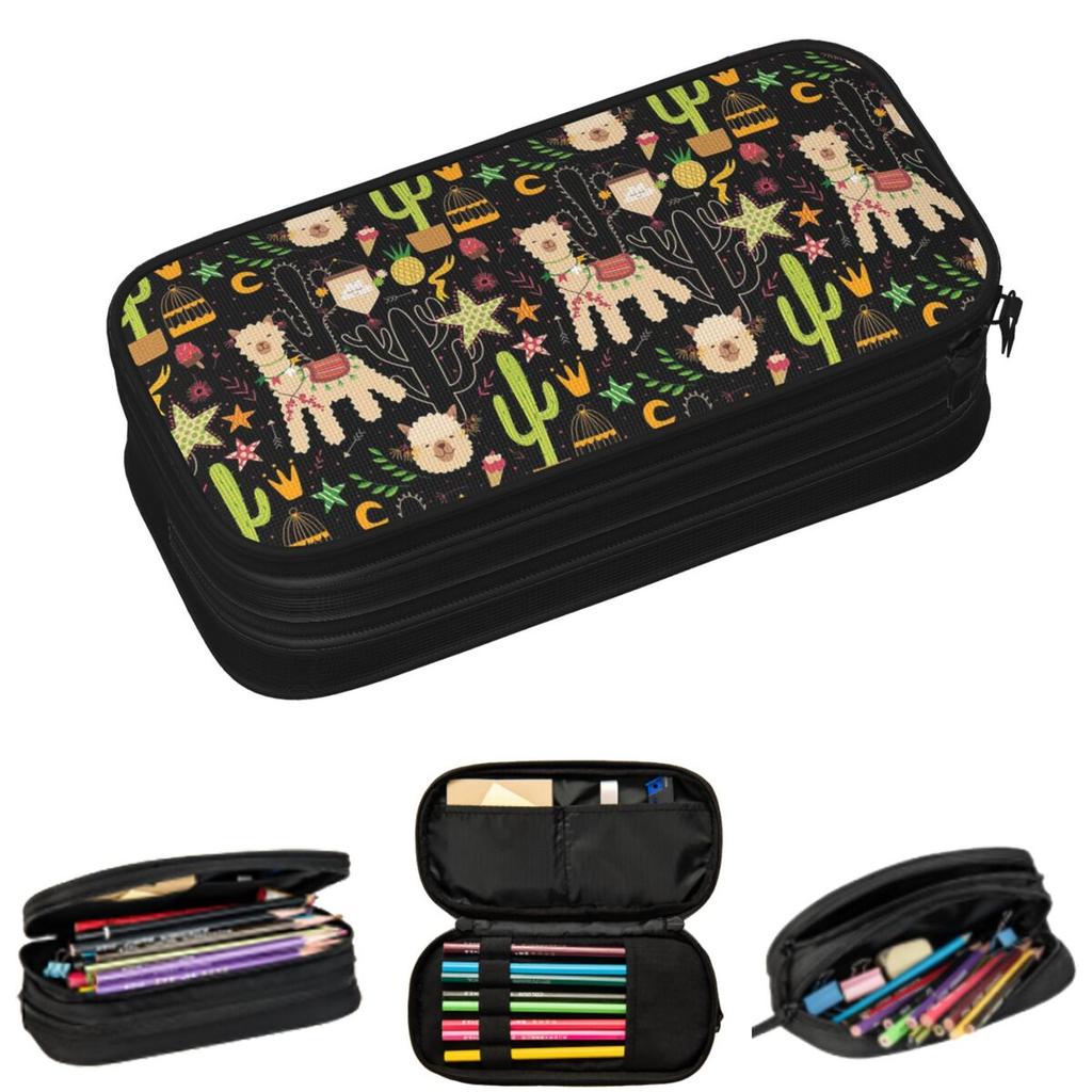 Cute Cactus Alpaca Pattern Pencil Cases for Student Gifts Pen Box Pencil Bag Large Capacity Pencil Pouch