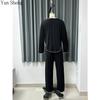 Long Sleeve Pajamas Set Women's Lapel Solid Color Home Clothes Knitted Cardigan Two-Piece Set