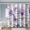 1Pc Gradient Purple Floral Print Shower Curtain With Hooks, Polyester Fabric Machine Washable Art And Floral Design For Bathroom
