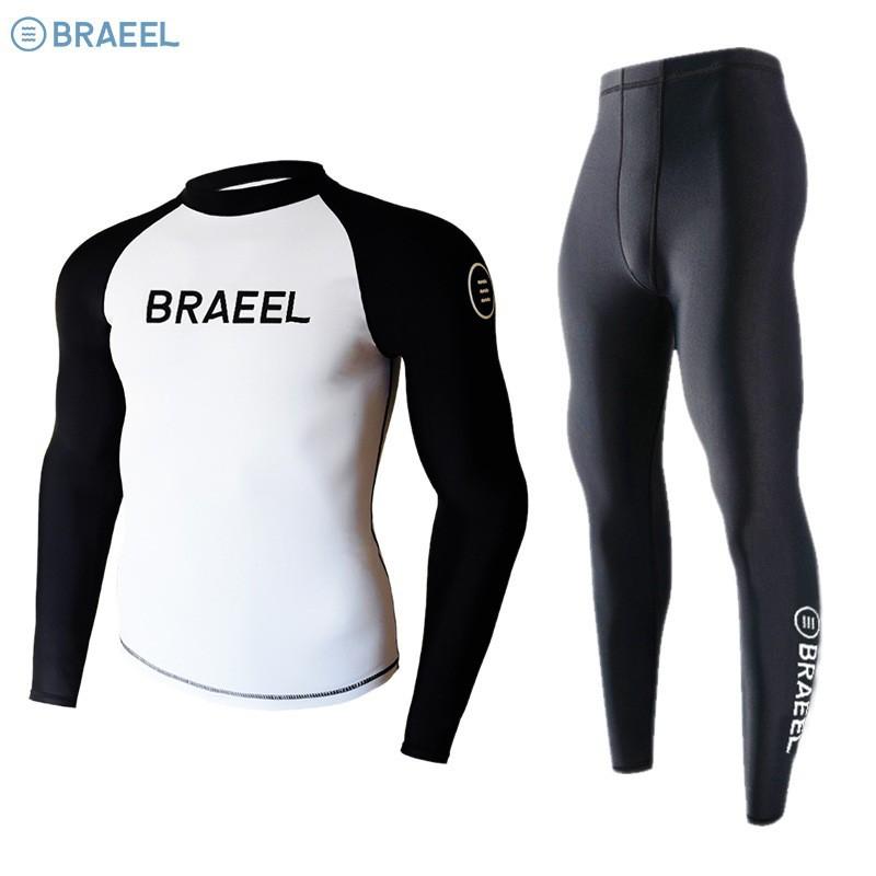 Mens UV Protection Rash Guard Set Long Sleeve Top Pants Surfing Diving Snorkeling Water Sports