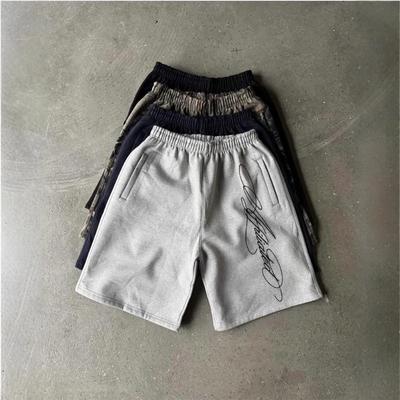 American Letter Embroidered Shorts Men Y2K Retro Casual High Street Trendy High Waist Oversized Straight Casual Shorts