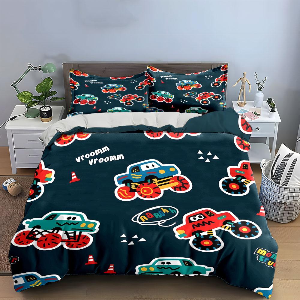 Monster Truck Kids Decor Set Kid'S And Adults' Bedroom Decor, Exquisite Three-Piece Bedding Set Gift