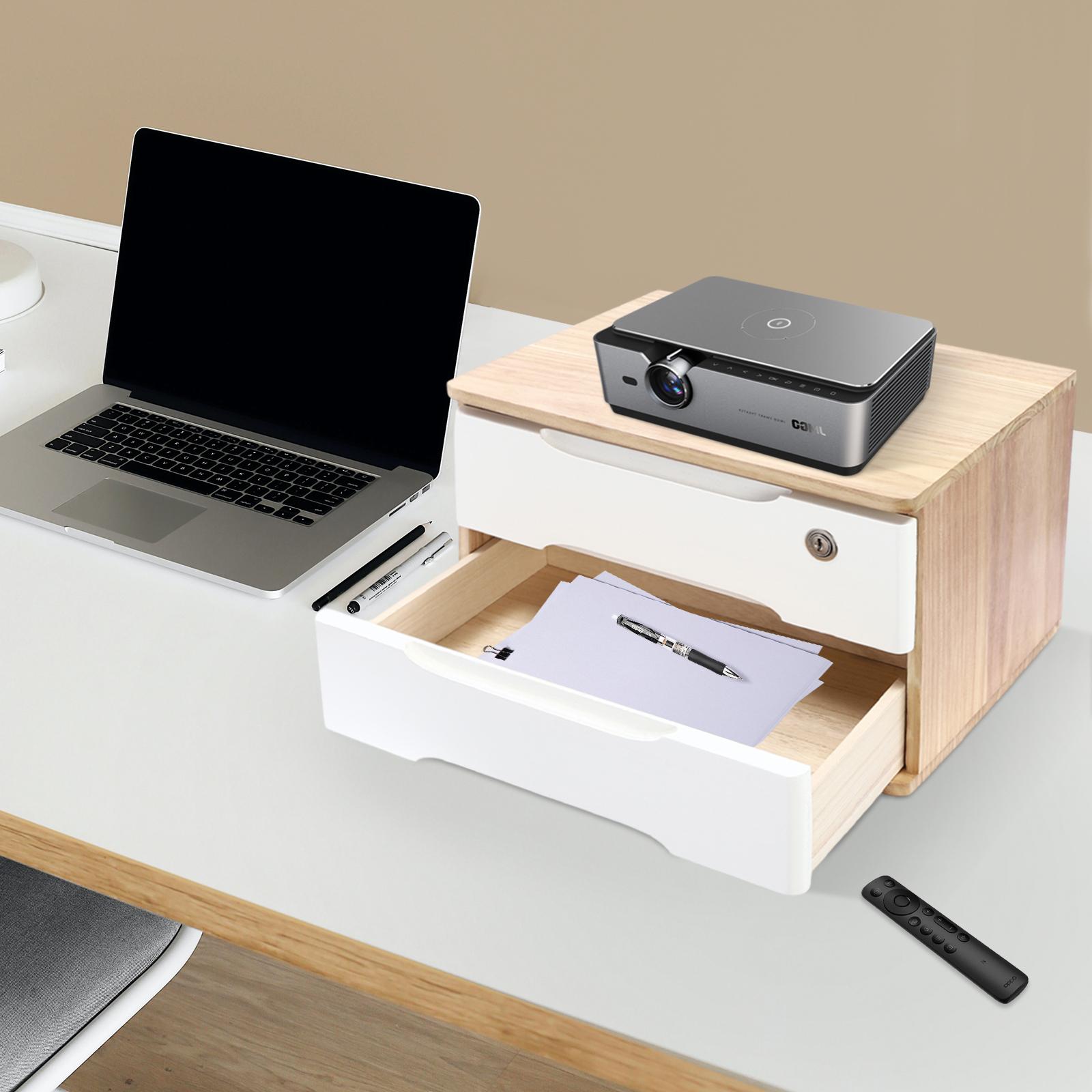 

Solid Tung Wood Desktop Organizer with 2 Lockable Drawers & 2 Keys, Modern Rectangular Storage Box for Office, Bedroom & Dresser білий