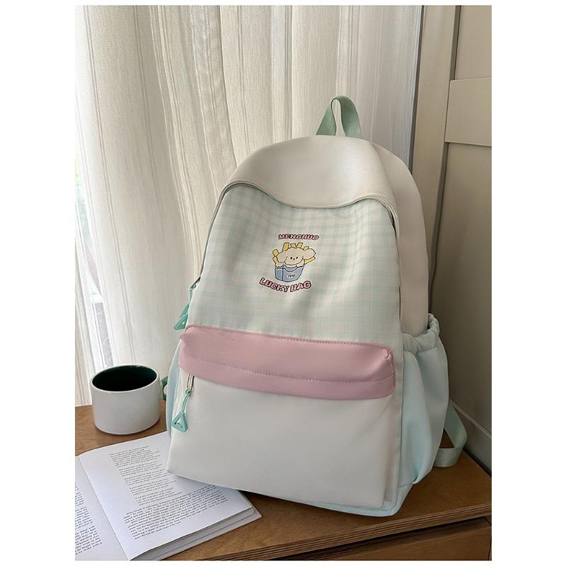 Japanese new high-value, fresh, sweet and sweet plaid backpack, lightweight and large-capacity backpack for junior high school students