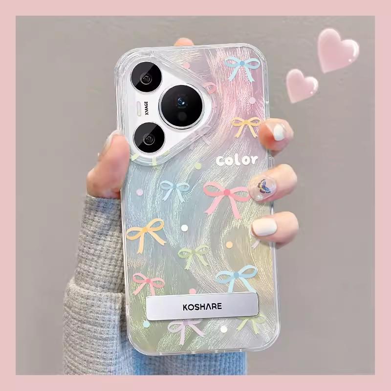 Suitable for Huawei Mate50pro Mobile Phone Case Vivos17 Dopamine Bow Bracket Oppo Feather Yarn Xiaomi 14