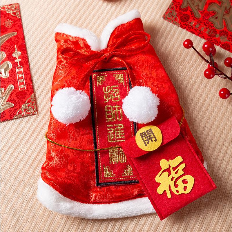 New Year's Pet Clothing, National Style Brocade Vest Into Cat Kitten Chinese New Year Tang Clothing Velvet Festive Chinese New Year Cat Clothes