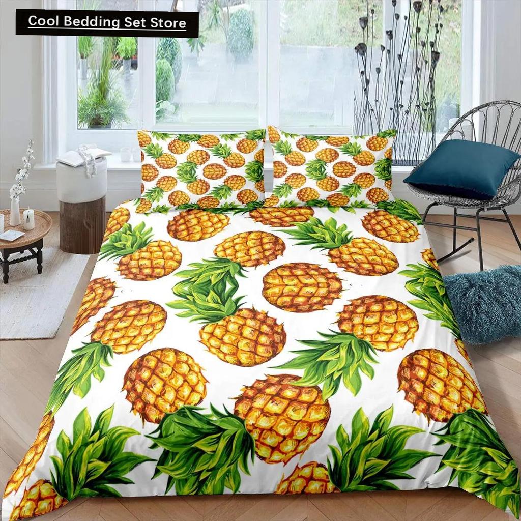 Comforter Pineapple King Size Yellow Geometric Pineapple Bedding Set Seaside Beach Theme Fruit Printed Comforter