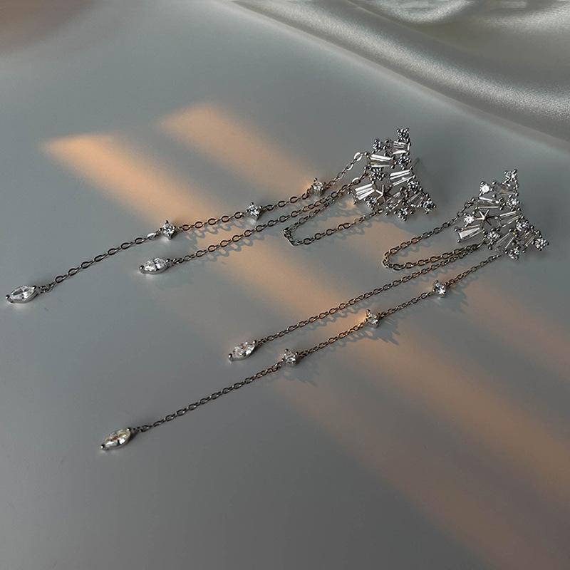 Flash Diamond Tassel Earrings Female Korean Niche High-end Design Long Tassel Earrings