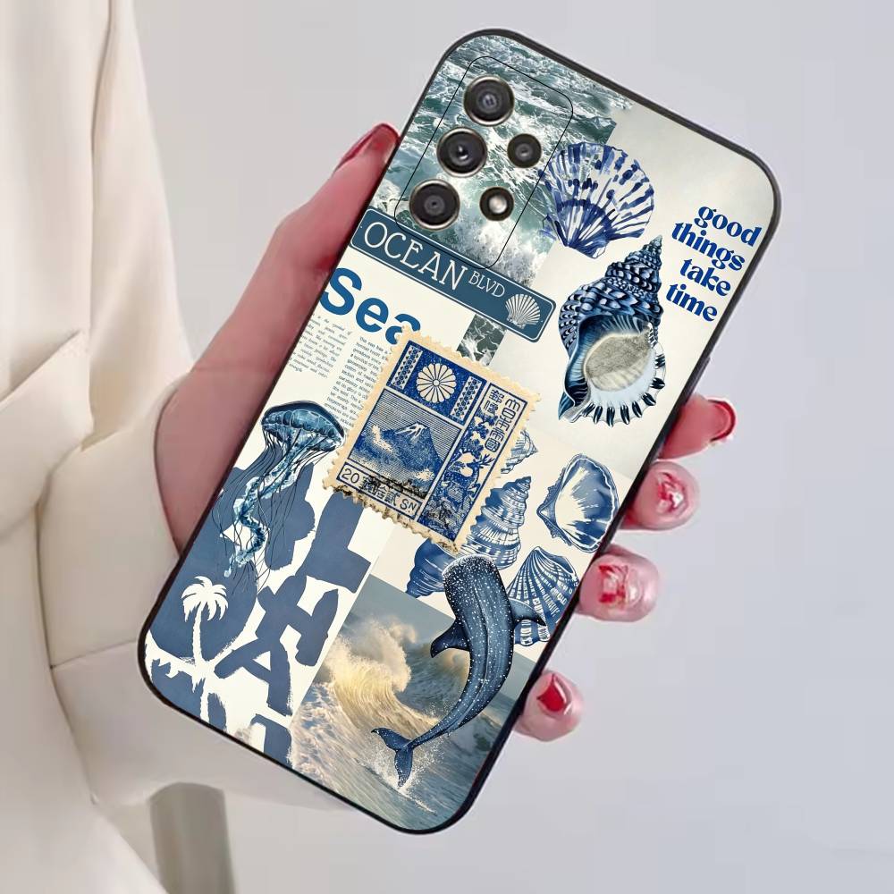 C-Cool Blue O-Ocean Retro Phone Case Black Silicone Soft For Samsung S25,S24,S21,S22,S23,S30,Ultra,S20,Plus,Fe,Lite