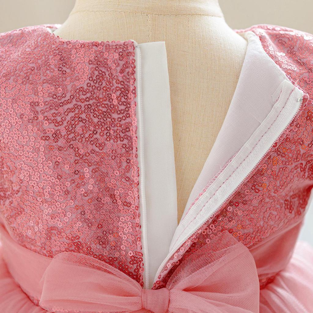 2026 Girls' V-Neck Mesh Cake Skirt Dress - Birthday & Flower Girl Party Outfit