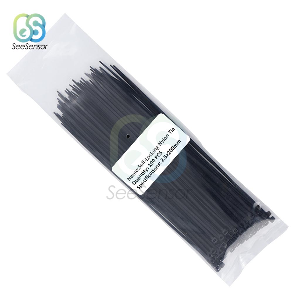 100pcs 200mm Self-locking Nylon Cable Ties 8 Inch 12 Color Plastic Wire Zip Tie 18 Lbs Binding Wrap Straps