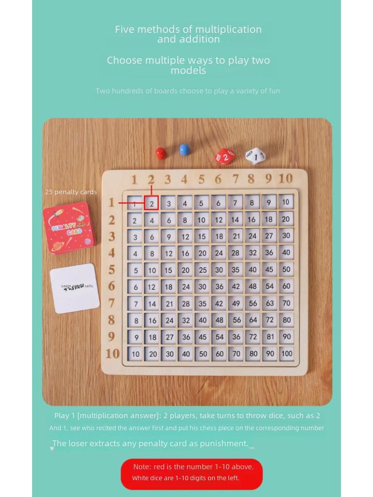Children's Wooden 99 Multiplication & Addition Board Game: 2-in-1 Educational Toy for Early Math Learning
