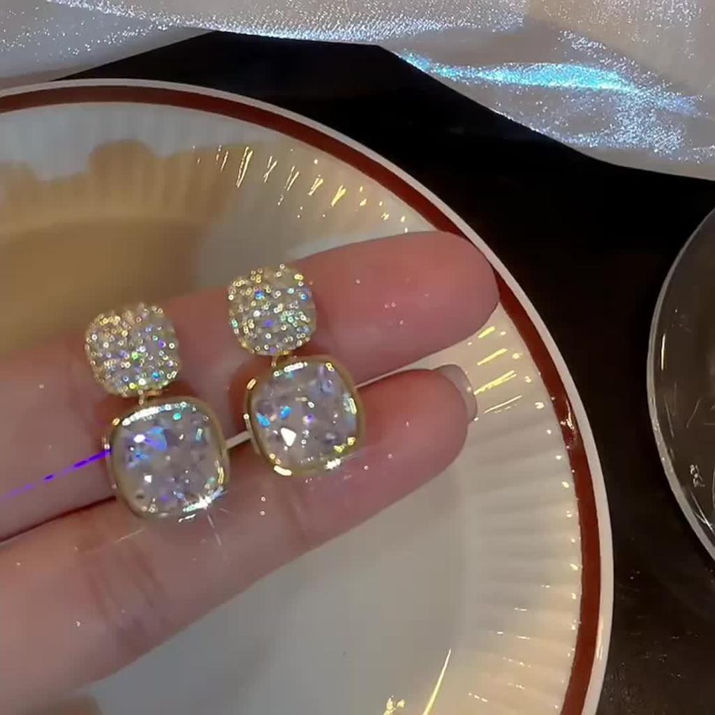 Rhinestone Drop Earrings for Women, Luxury Vintage Dangle Jewelry Zinc Alloy Bling Bling