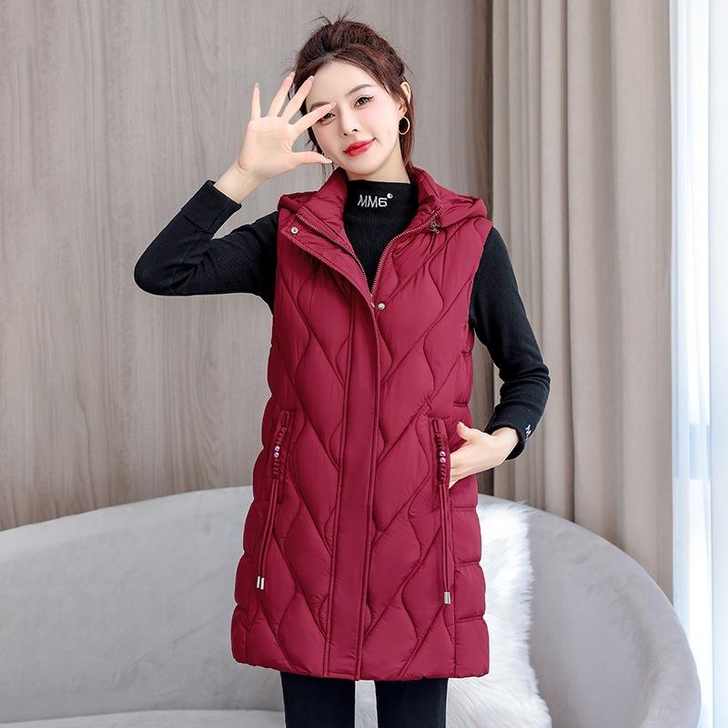 XL-XL autumn and winter new live hat down cotton women's medium and long large size vest thickened medium and long vest jacket horse