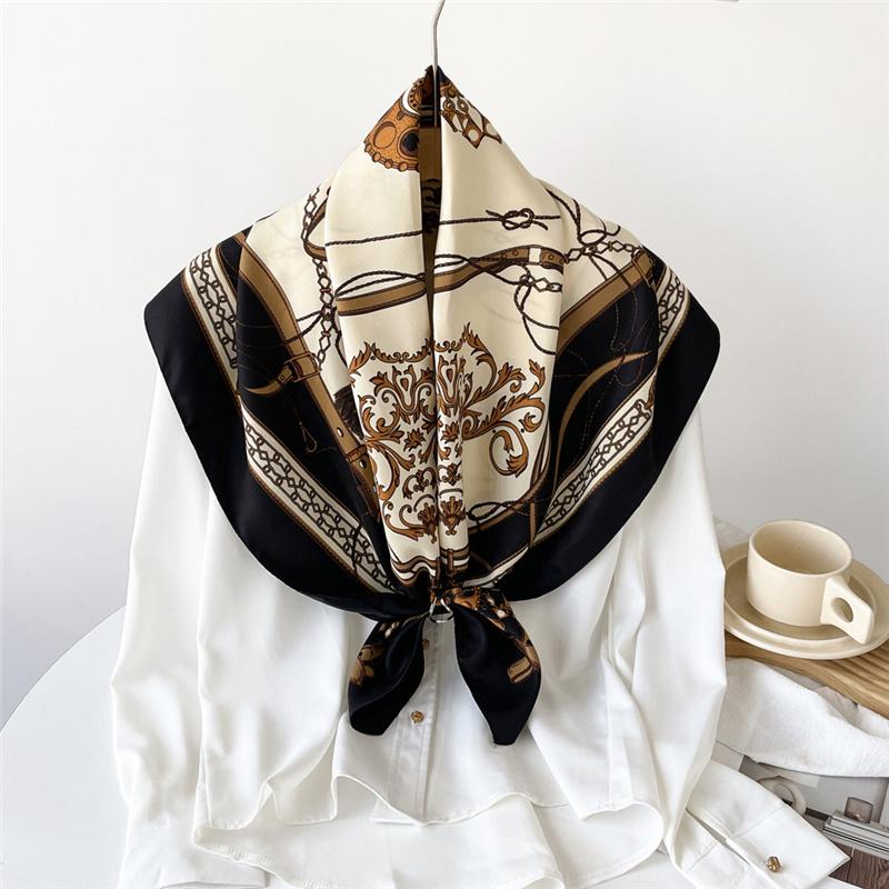 90*90cm Printed Flora Square Shawls Wrpas Scarves Ladies Kerchief Neckerchief Head Hijab Lady Headband Foulard