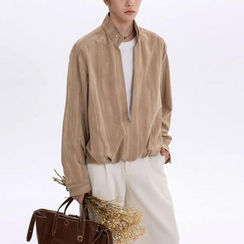 Men s Black Striped Stand Collar Loose Jacket Casual Daily Outerwear S хаки