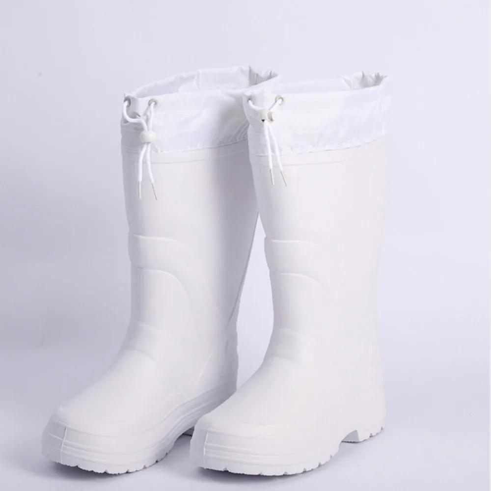 Bílé pánské holínky Vysoké boty Zimní hřejivé Protiskluzové Vodotěsné boty EVA Pracovní boty Pánské boty Protiskluzové boty do kuchyně