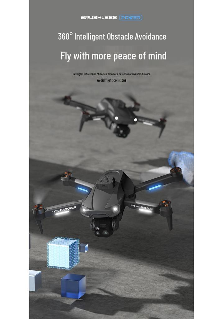 H16 Obstacle Avoidance Drone with 150° Adjustable Camera, Brushless Motors, Night Vision & Optical Flow for Aerial Photography.