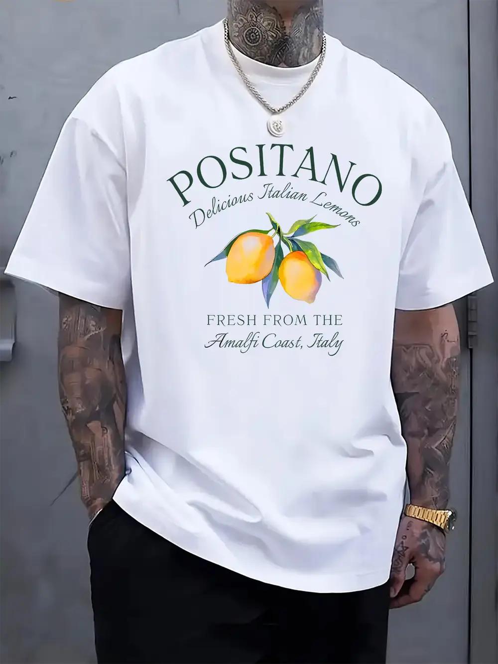 

Casual Crew Neck T-shirt with Italian Lemon Print XXL