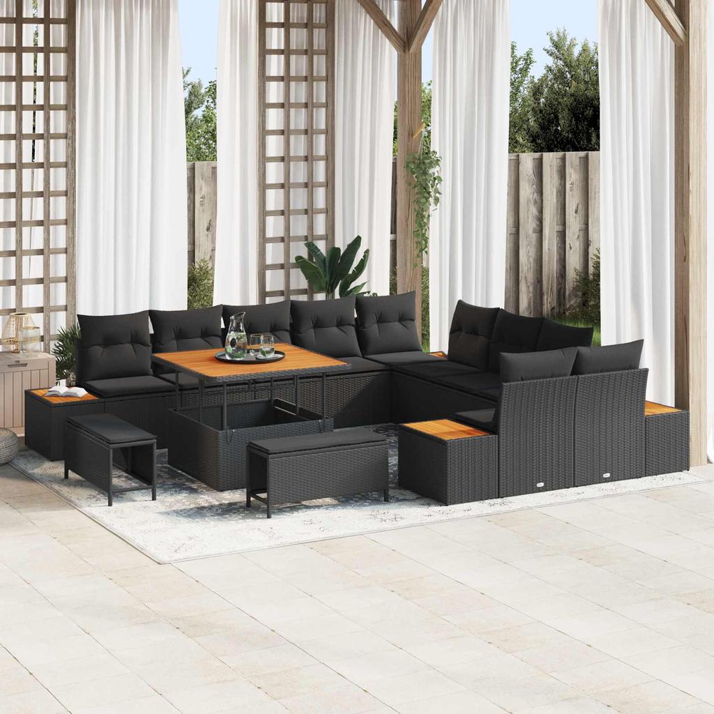 Garden Sofa Set with Cushions 13 pcs Black
