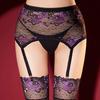 Sexy Purple Lace-embroidered Retro High Waist Bag Hip Halter Halter Straps with Clips Thigh High Stockings Garters Dot Socks