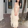 Gentle Wind Sweet Long Dress Spring and Summer Waist Thin Design Sense Flower Splicing Wavy Edge Fairy Suspender Dress