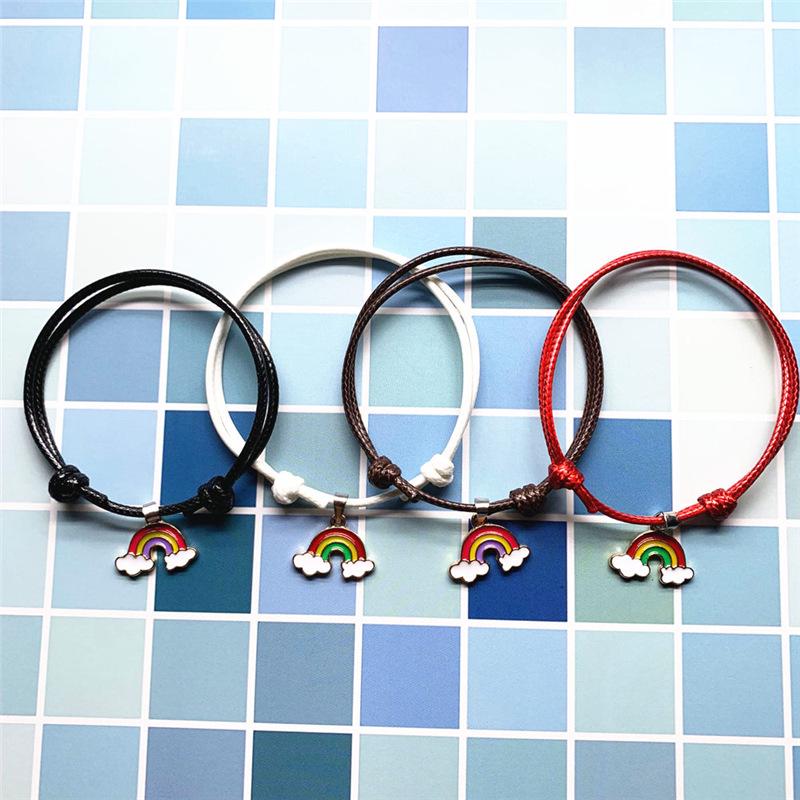 Personalized Rainbow Pendant Friendship Bracelet – Unisex Retro Woven Hand Ornament