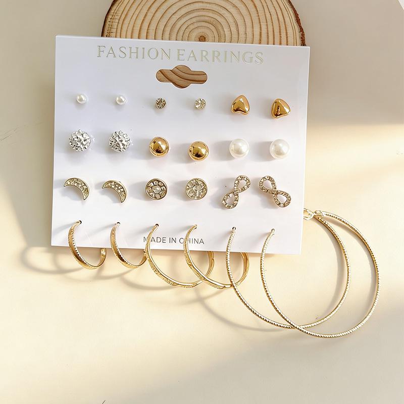 Rhinestone and Pearl Geometric Stainless Steel Earrings Set