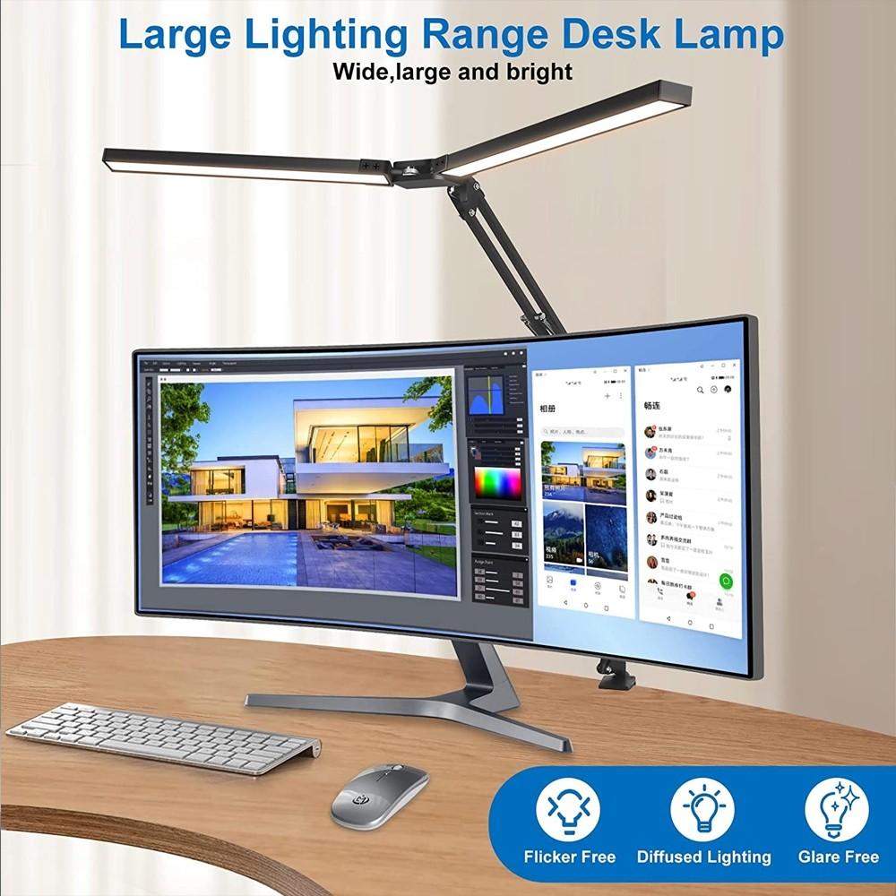 Home Office Large Lighting Range Table Lamp 24W Dimmable Swing Arm Piano Light Foldable Double Led Reading Desk Lamp