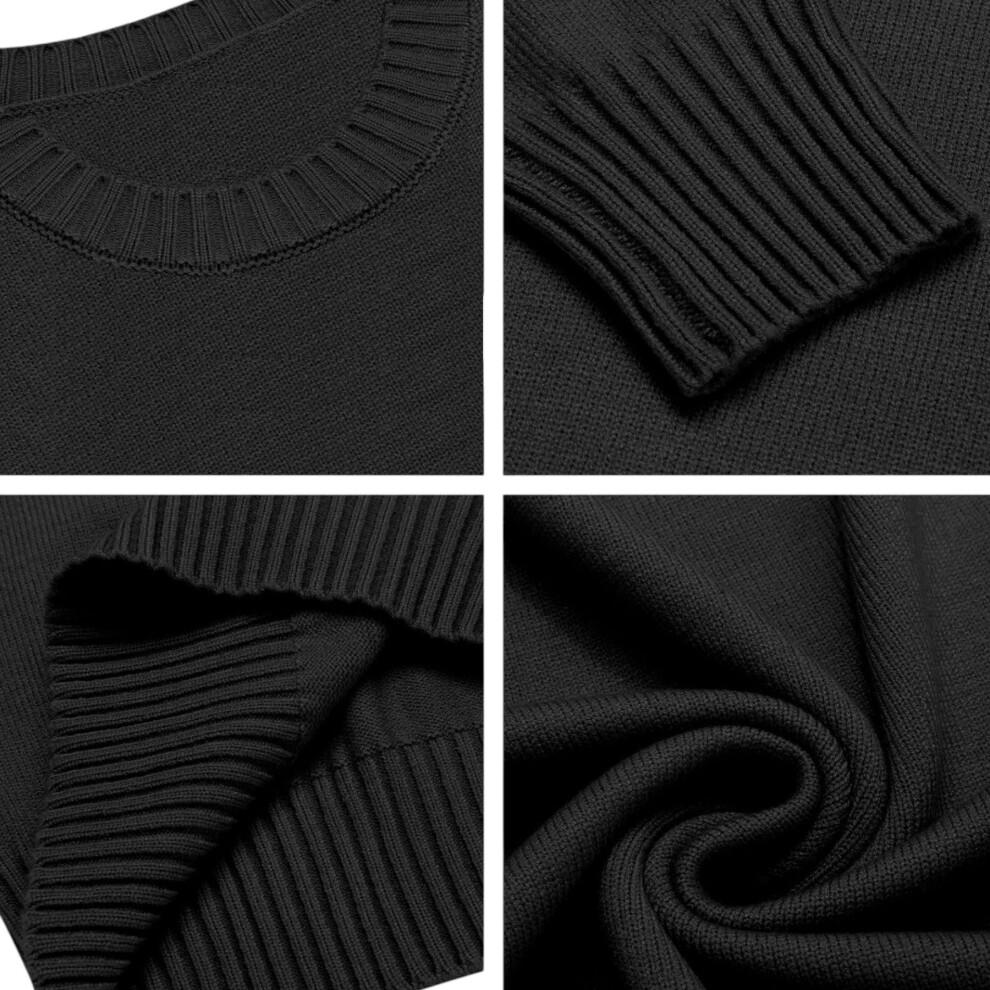 (Black, L) Mens Jumpers Ribbed Casual Pullover Sweater