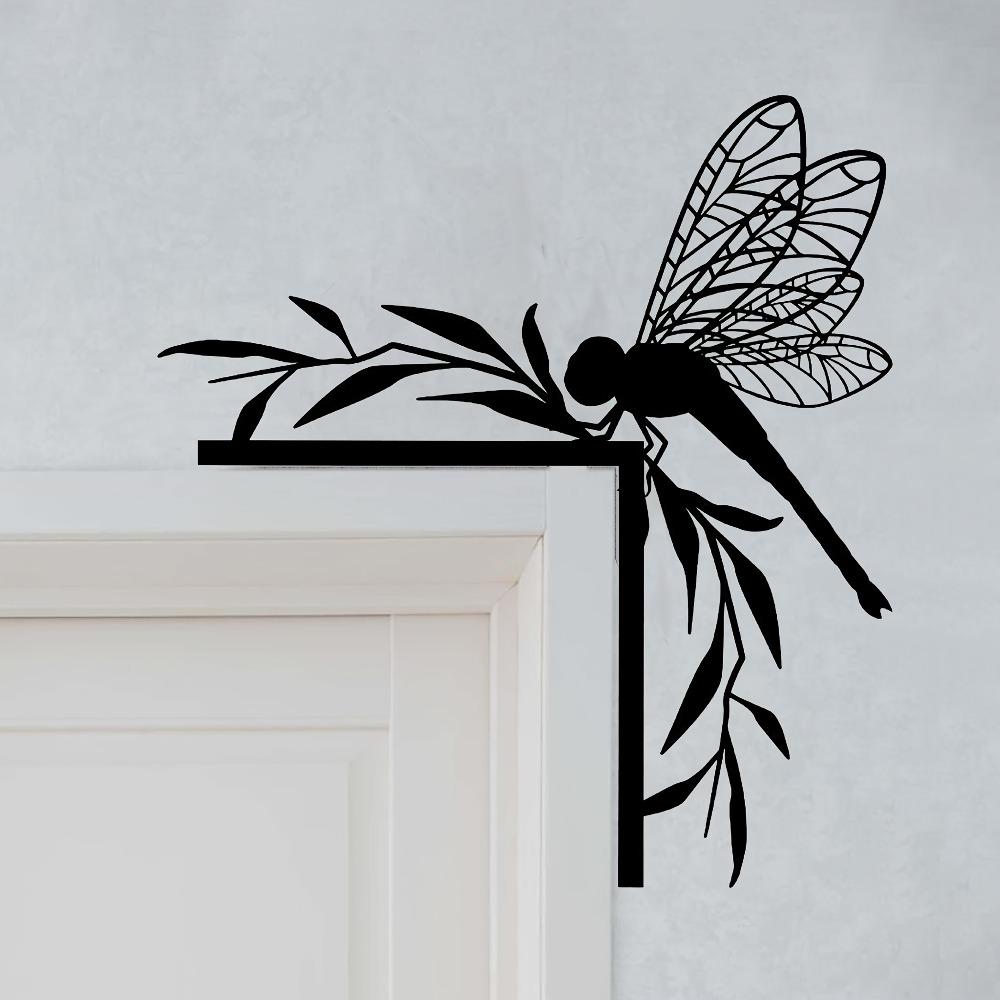Vintage Wrought Iron Door Corner Dragonfly Topper Rustic Home Accent Ornament Gift for Insect Lovers House Decoration