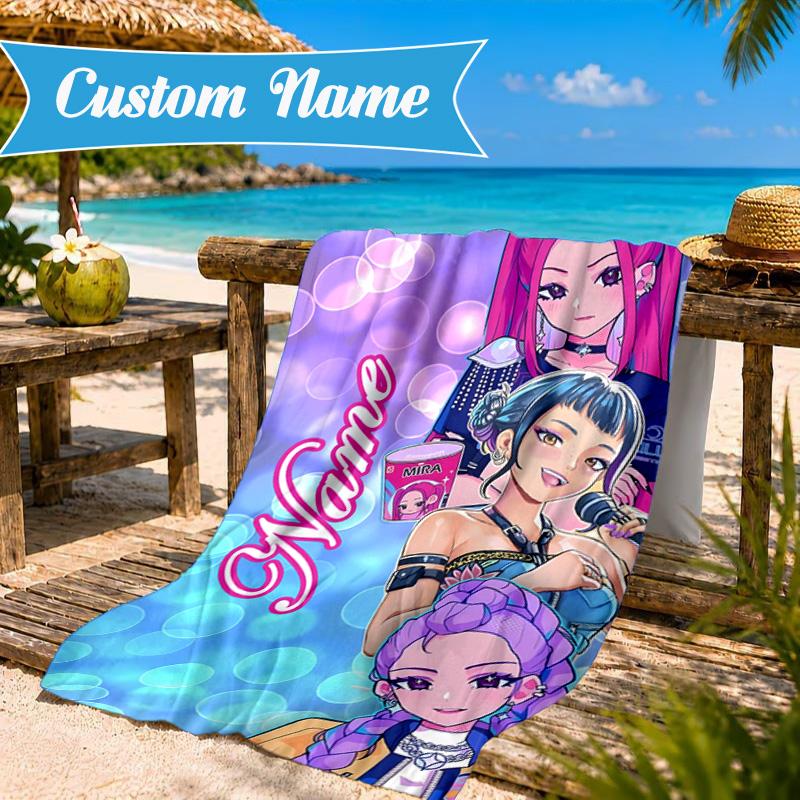 Custom Name KPop Demon Beach Towel Microfiber Beach Towel, Lightweight and Quick-Dry, for Summer Travel, Swimming Pool Gift