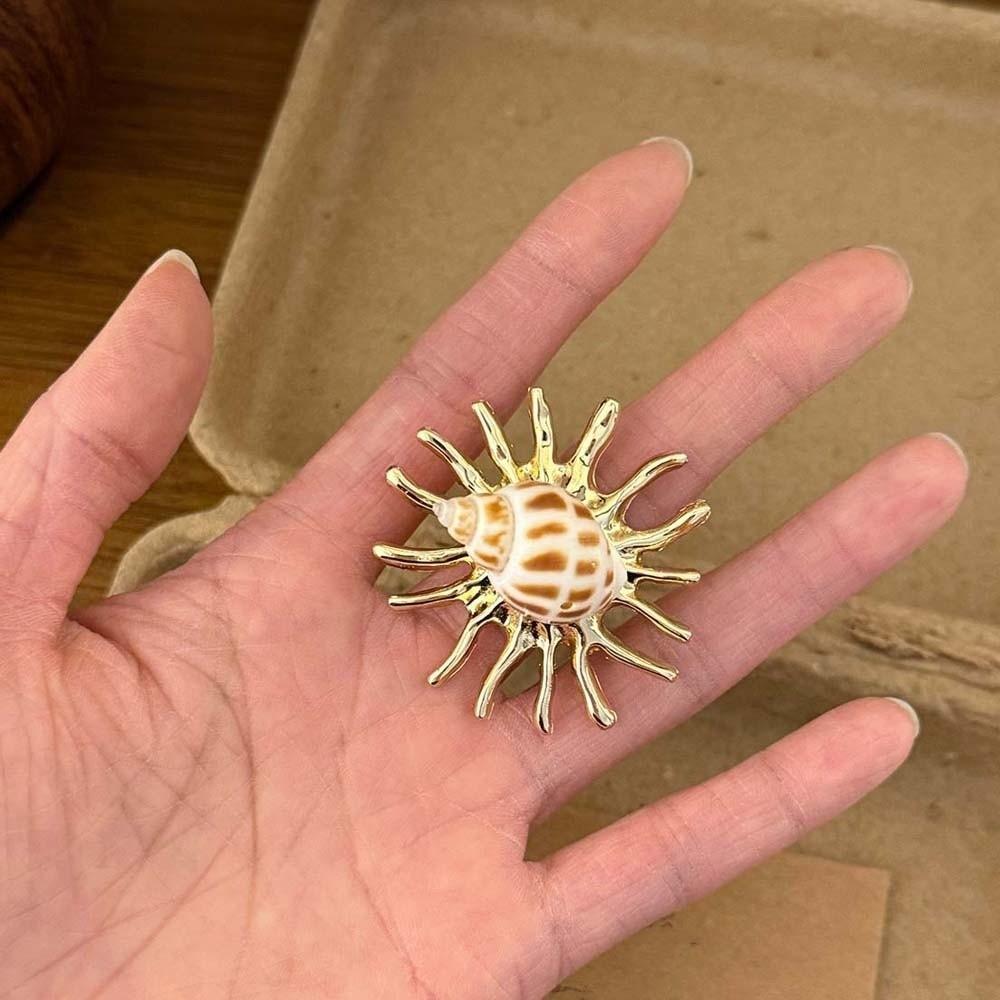 Gold-Tone Plated Finish Boho Ocean Animal Jewelry Conch Shell Wrap Ring  Tropical Island Getaway