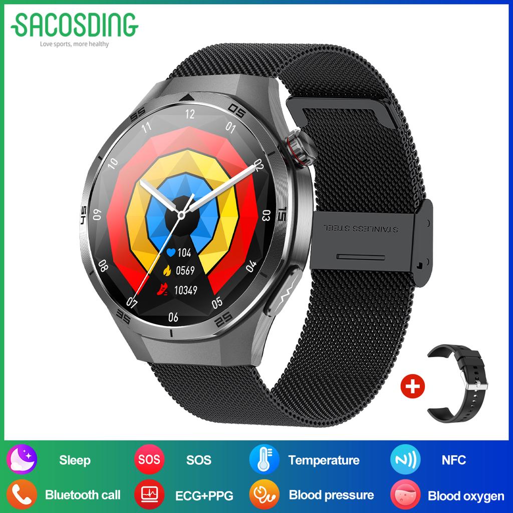 SACOSDING  Smart Watch AMOLED Screen IP68 Waterproof Bluetooth Call Man  NFC Smartwatch
