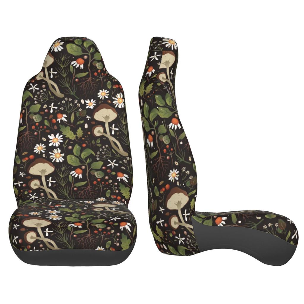 Mushroom and Floral Pattern 2 Pieces Covers Front Car Seat Universal Protector Cushion Cover Saddle Comfort Covers Fit Most Car