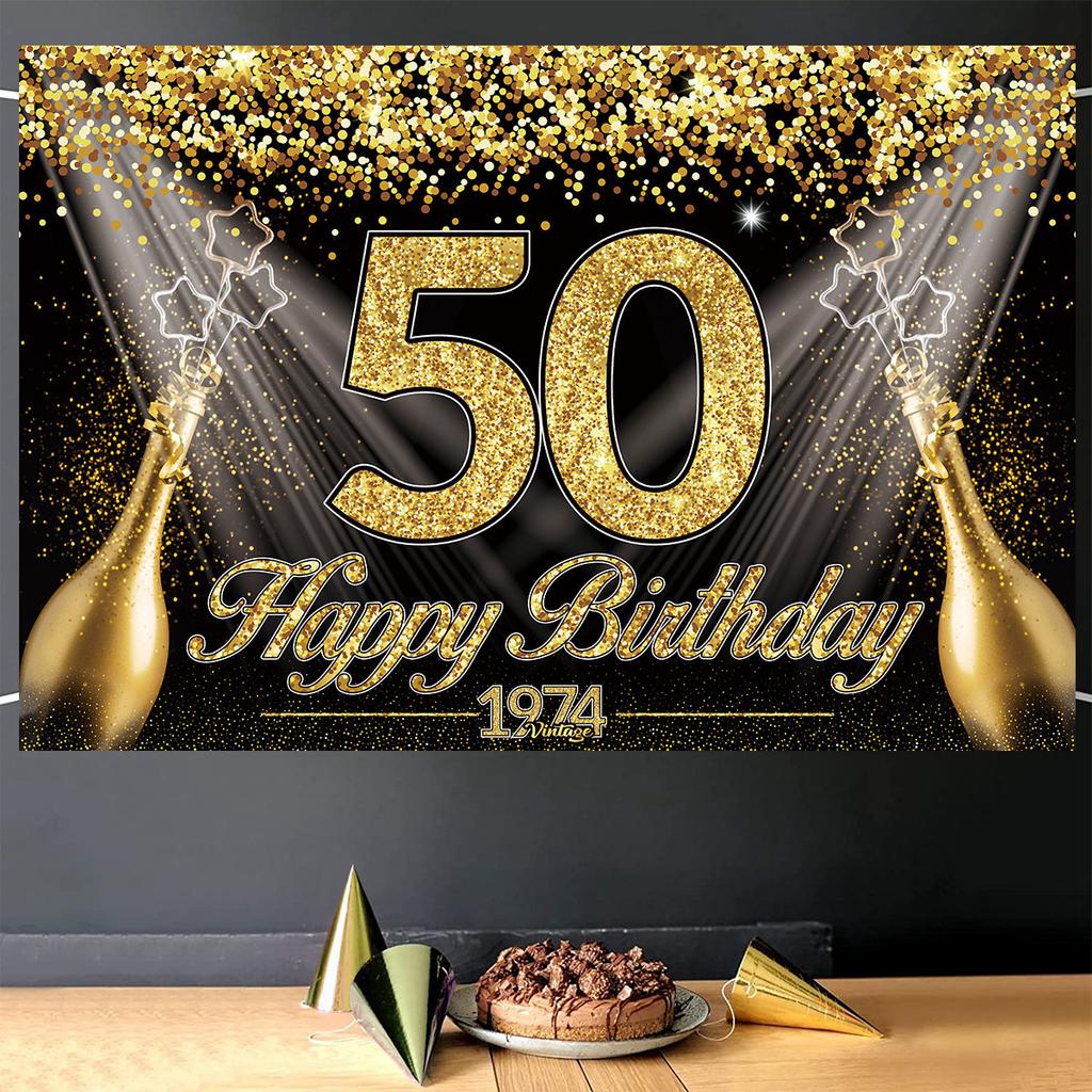 Happy 30th 40th 50th Birthday Backdrop Black Gold Birthday Party Decorations Adults 30 40 50 Years Old Birthday Party Supplies