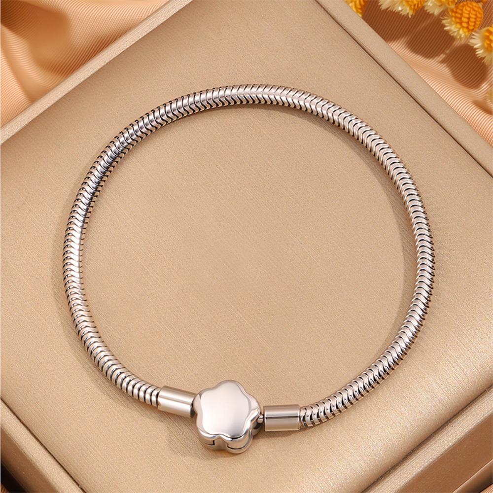 Titanium Steel Bracelet Women Round Snake Heart Pendant Beaded Chain Minimalist Luxury Fashion Jewelry Gift