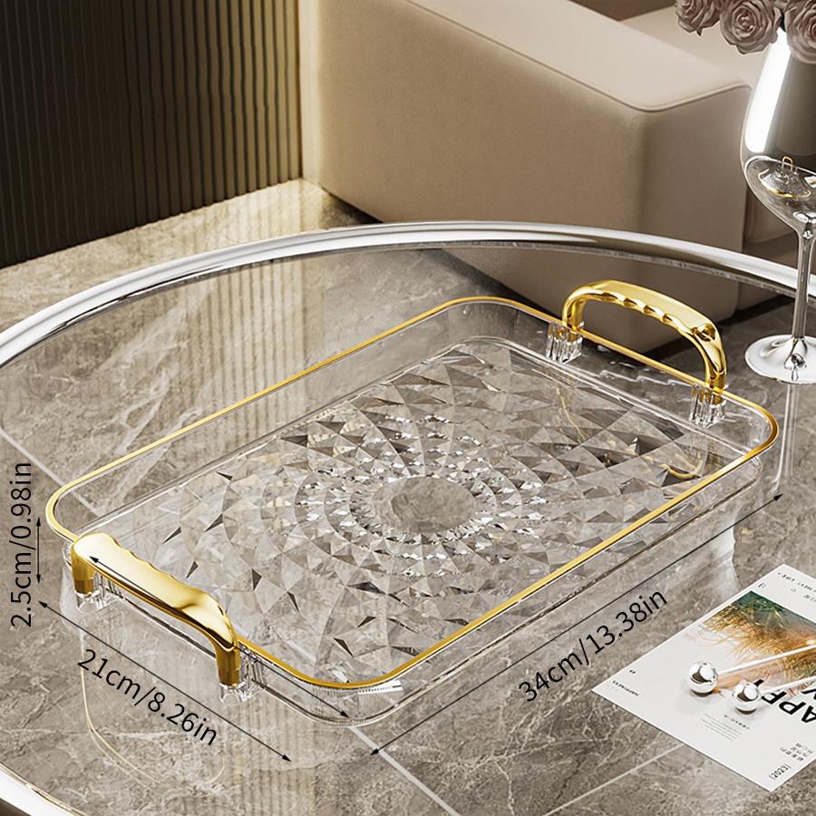 Clear Plastic Storage Tray Large Capacity Dessert Fruit Tray Plate Double Handle Jewelry Decorative Tray Home Kitchen Organizer