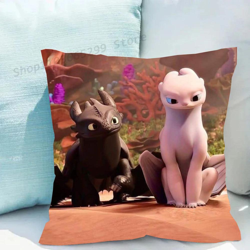 1pc Lovely Couple Toothless Fury Dragon Pillow Case Square Bedroom Sofa Leisure Comfort Cushion Car Living Room Home Decoration