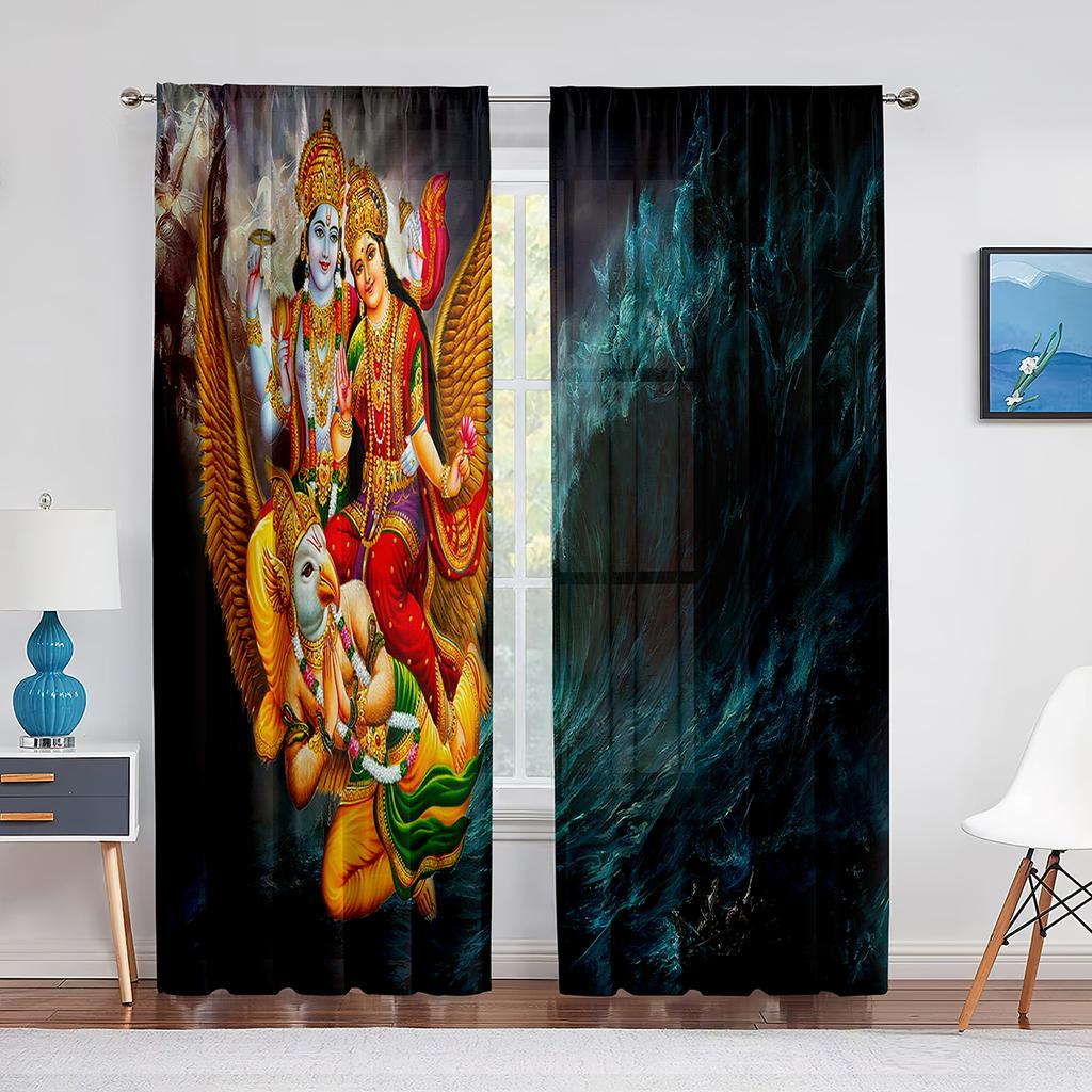Lord Vishnu On Cloud Tulle Curtains Indian Hindu God Goddess Window Sheer Voile Curtain for Living Room Bedroom Kitchen Decor