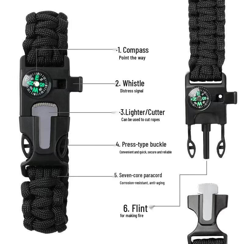 Multifunction Fire Starter Survival Paracord Bracelet