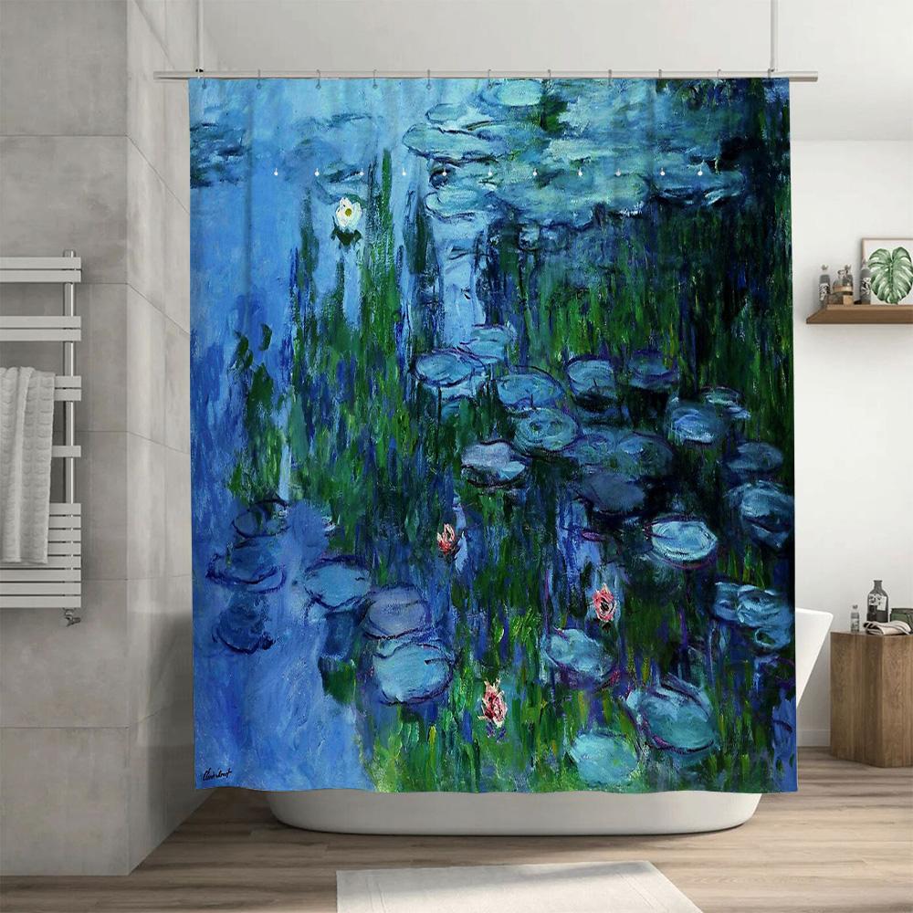 Water Lily Shower Curtain Artistic Floral Bathroom Decor Impressionism Wall Art Nature Landscape Home Decor Vintage Style Elegan
