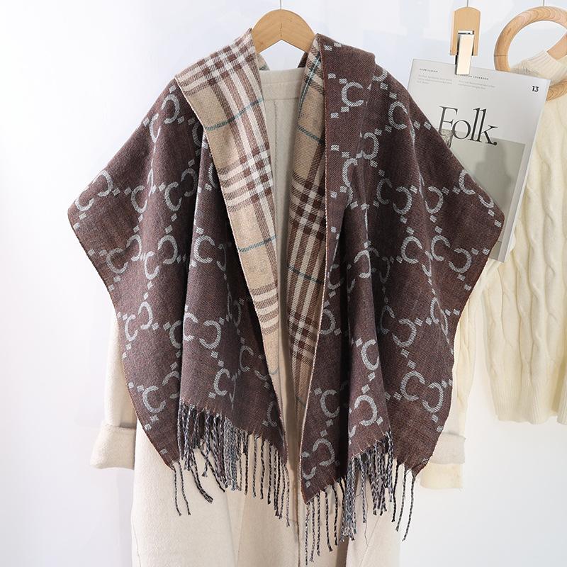 

Классический клетчатый шарф на осень и зиму, женская мода, двусторонний платок из имитации кашемира, зимний утолщенный теплый шарф 188CM