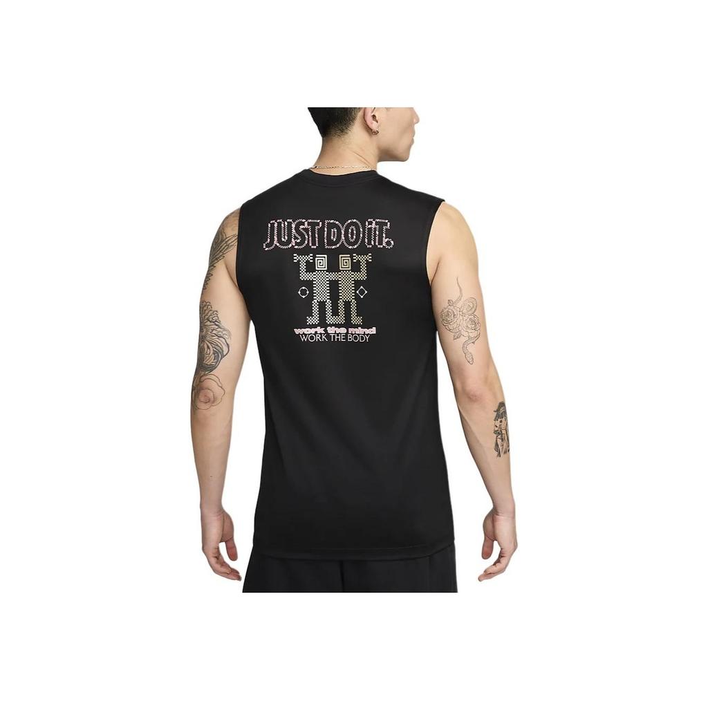 Nike Dri-Fit Sleeveless Fitness T-Shirt With Letter Print Crew Neck Men Tops Black FV8375-010
