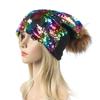 Women Fashion Shimmer Sequin Cap Cute Hairball Knit Hat