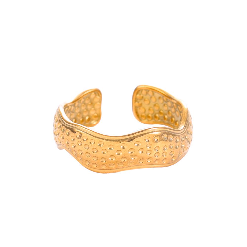 Stainless Steel Hammered Gold Open Adjustable Ring with Irregular Lines