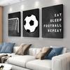 3-teiliges Set Fußballtornetz Kunst Leinwand Hängegemälde moderne minimalistische Wohnzimmerdekoration Malerei schwarz und weiß s